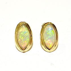 14ct Yellow Gold Solid Opal Marquis Shaped Stud Earrings