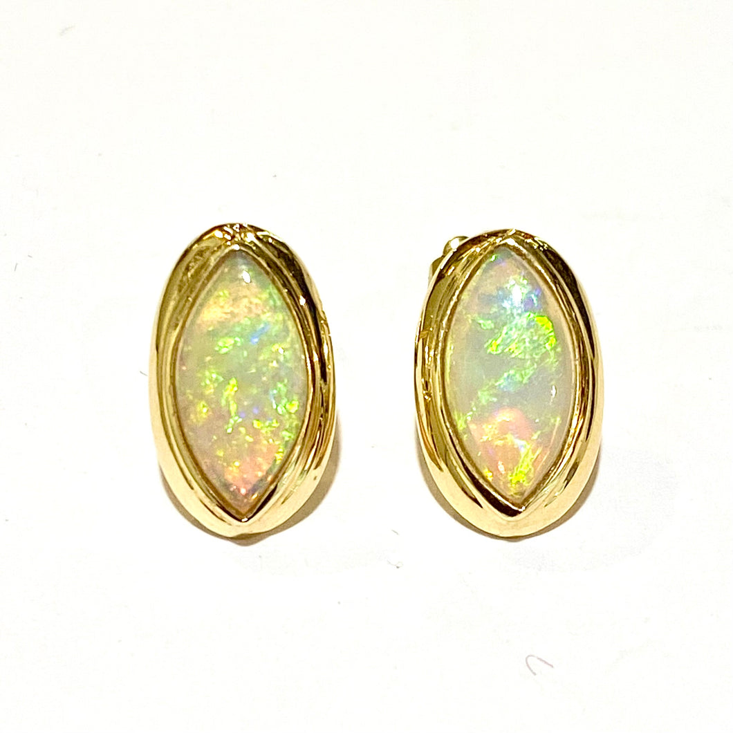 14ct Yellow Gold Solid Opal Marquis Shaped Stud Earrings