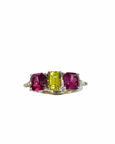 18ct White Gold Diamond and Garnet Ring
