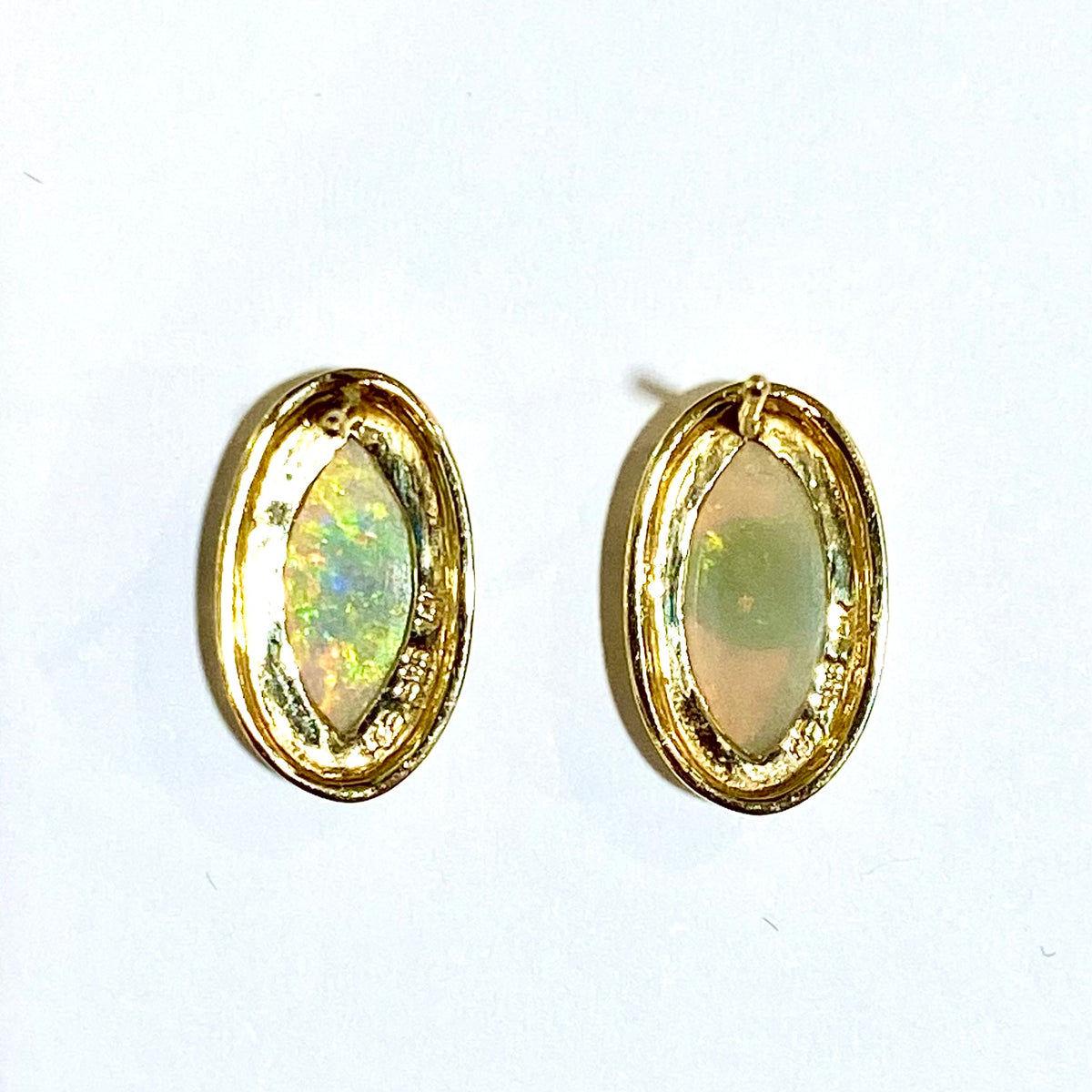 14ct Yellow Gold Solid Opal Marquis Shaped Stud Earrings