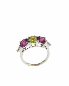 18ct White Gold Diamond and Garnet Ring