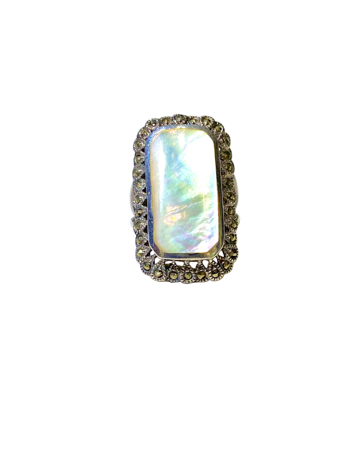 Mother of Pearl Marcasite Ring in Sterling Silver