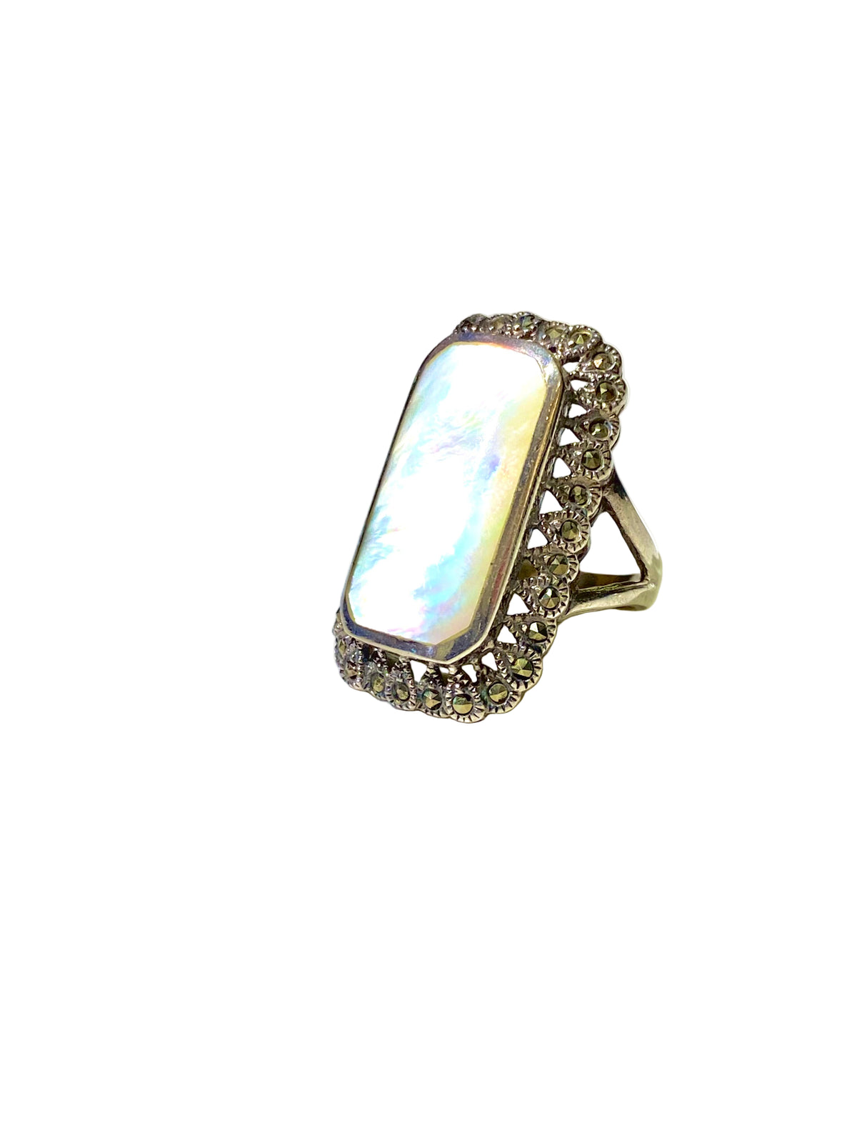 Mother of Pearl Marcasite Ring in Sterling Silver