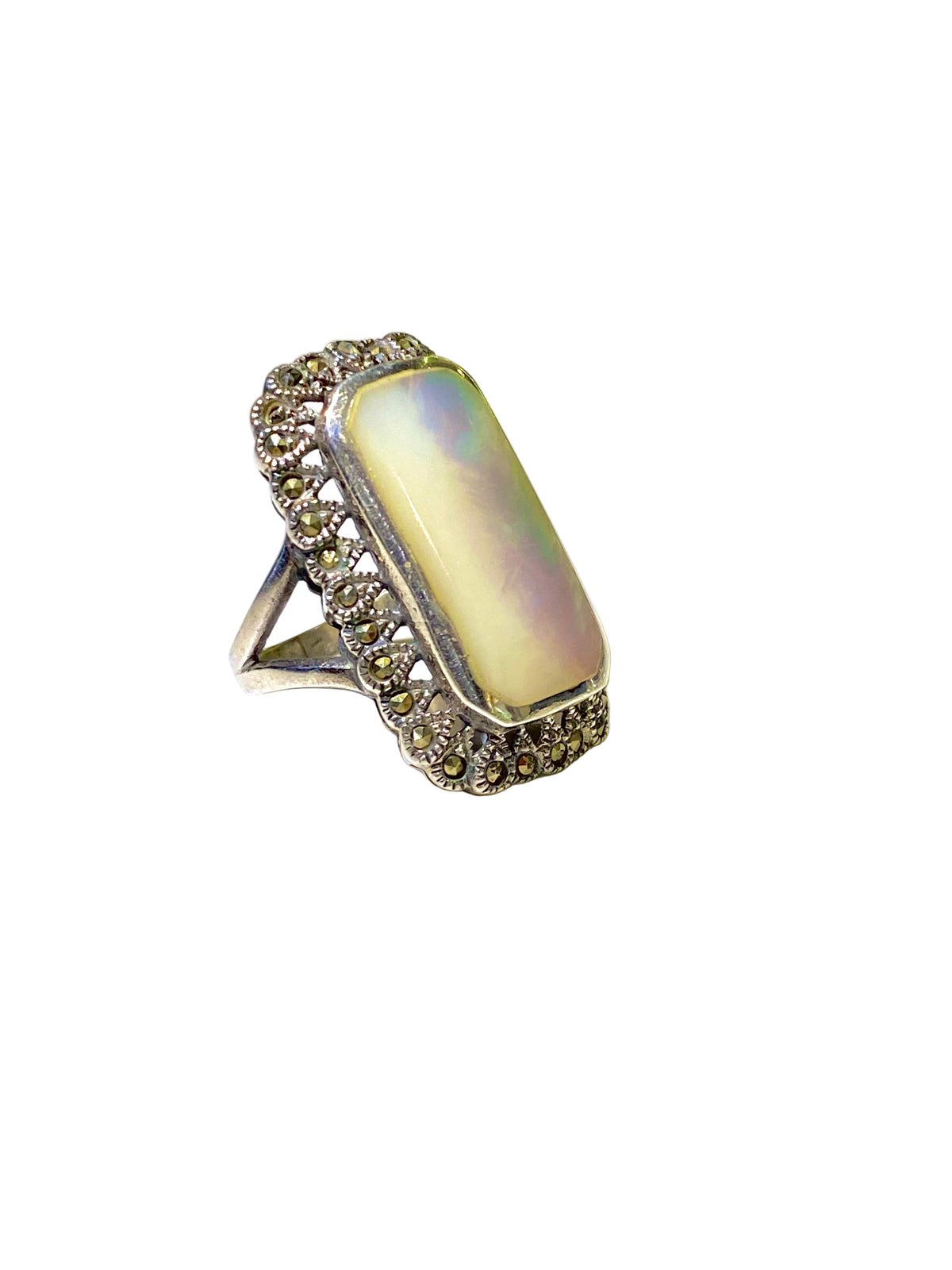 Mother of Pearl Marcasite Ring in Sterling Silver