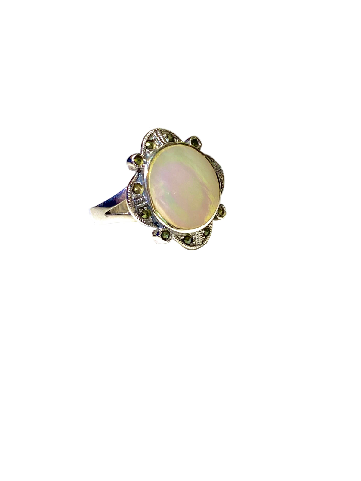Mother of Pearl and Marcasite Ring in Sterling Silver