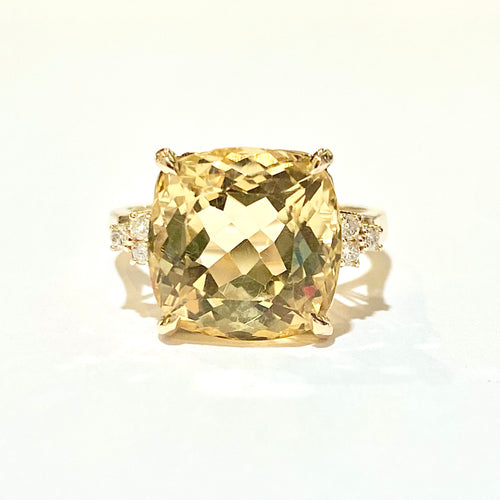 9ct Rose Gold 5ct Cushion Cut Citrine and Diamond Ring