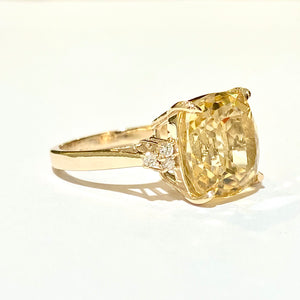 9ct Rose Gold 5ct Cushion Cut Citrine and Diamond Ring