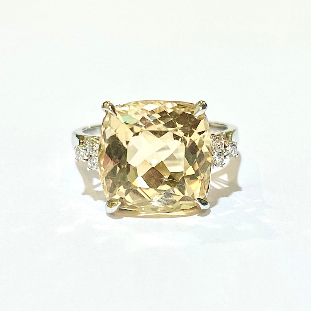 9ct White Gold Citrine and Diamond Ring