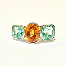 9ct White Gold Fire Opal and Tourmaline Trilogy Ring