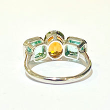 9ct White Gold Fire Opal and Tourmaline Trilogy Ring