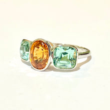 9ct White Gold Fire Opal and Tourmaline Trilogy Ring