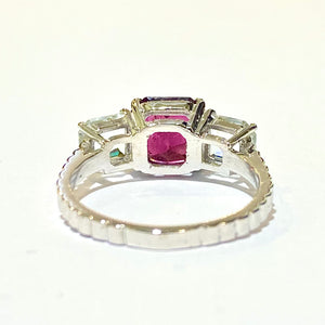 9ct White Gold Garnet and Aquamarine Trilogy Ring