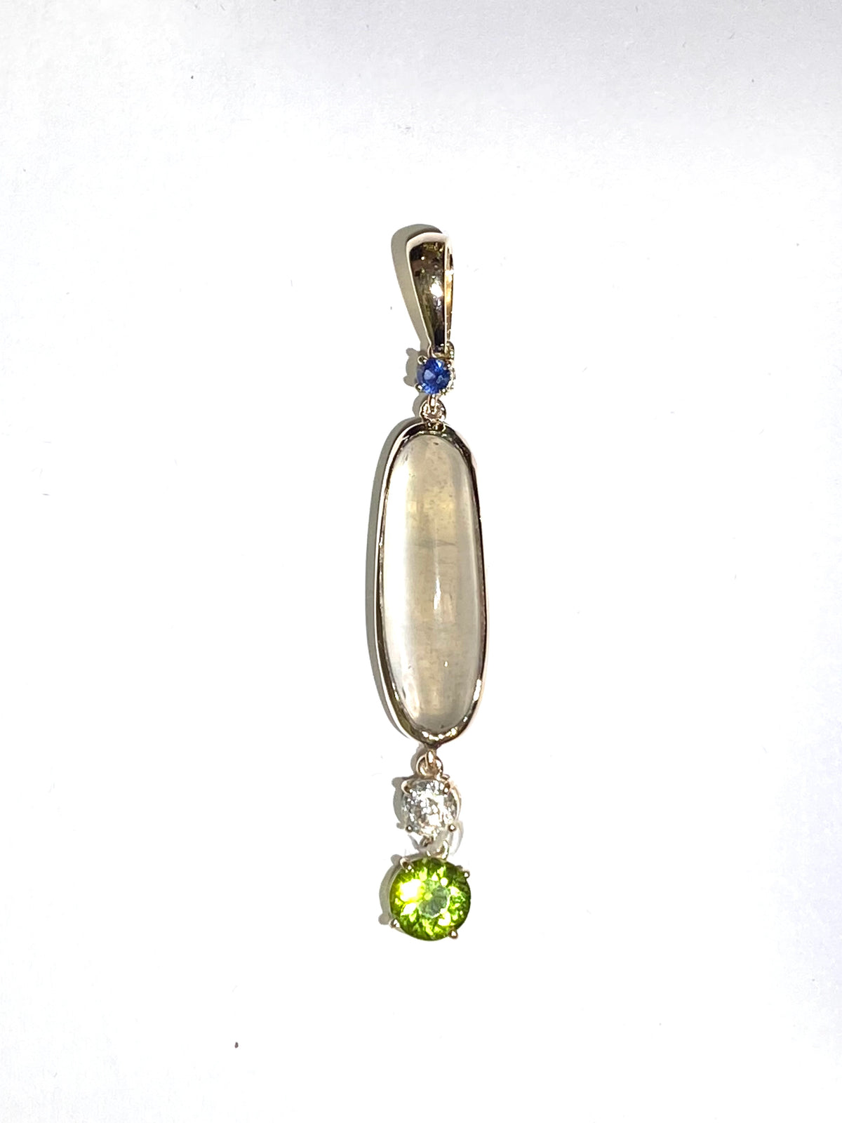 Sapphire, Moonstone, Diamond and Peridot Pendant in 9ct White Gold