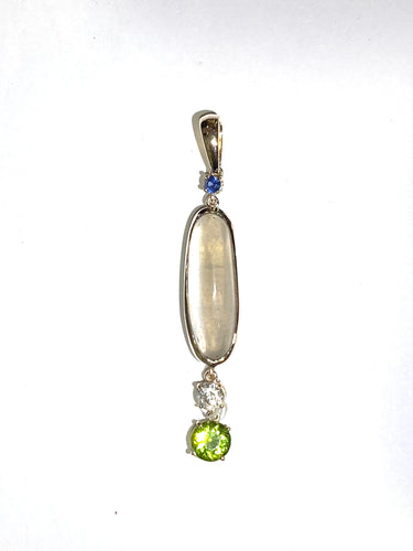 Sapphire, Moonstone, Diamond and Peridot Pendant in 9ct White Gold