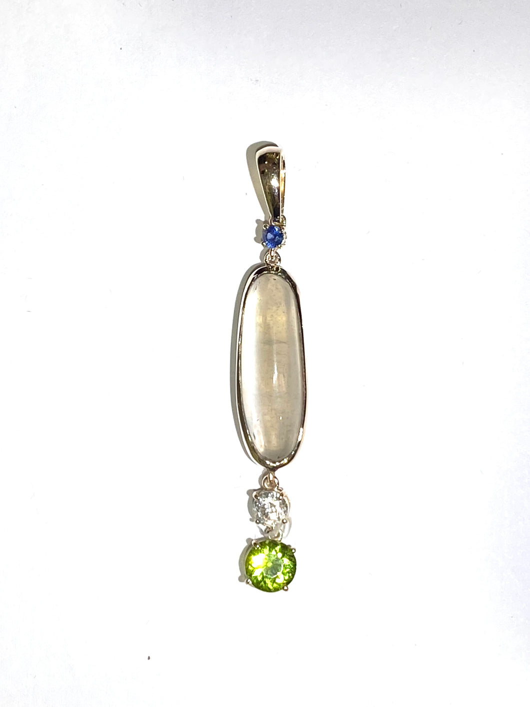 Sapphire, Moonstone, Diamond and Peridot Pendant in 9ct White Gold