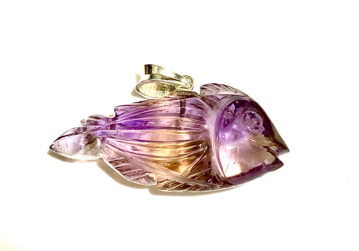 Hand-Carved Amethyst Fish Pendant