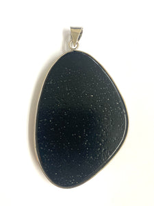 Large dichroic glass sterling silver first set pendant $395