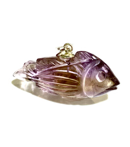 Hand-Carved Amethyst Fish Pendant