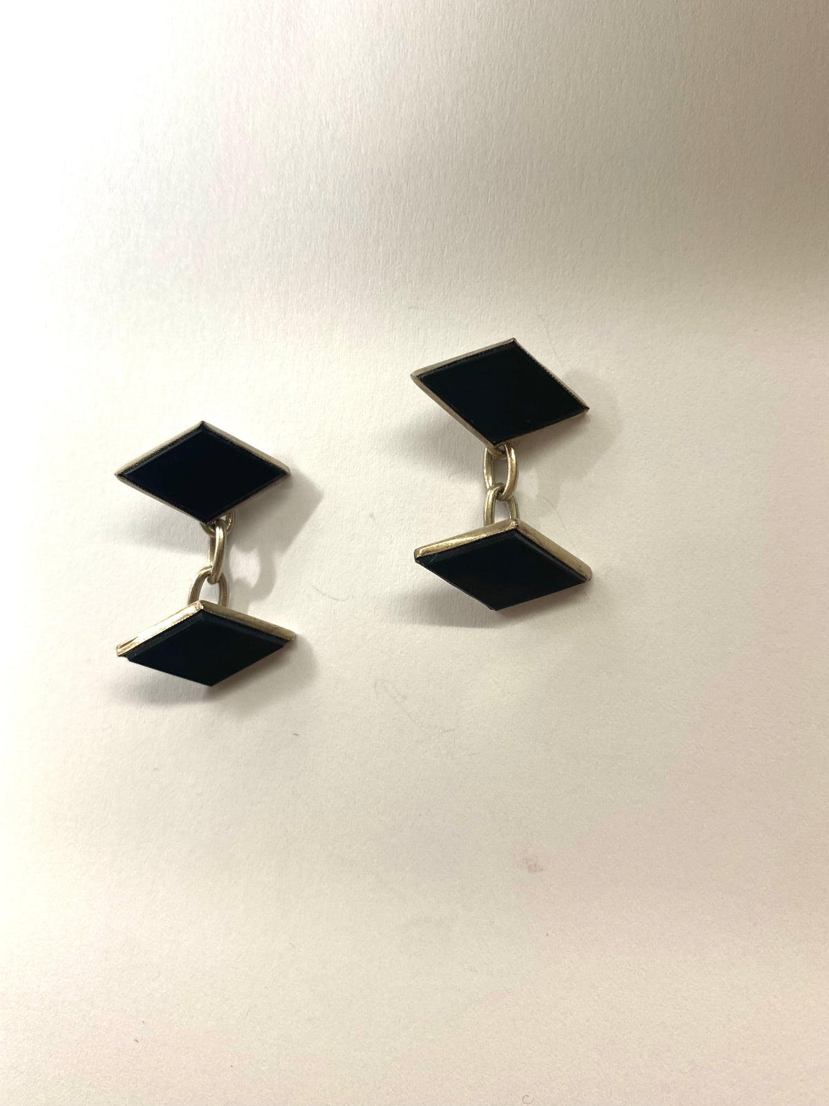 Diamond shaped onyx Stirling silver cufflinks
