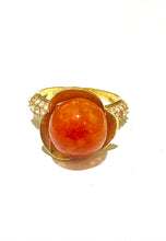 Natural Jade Ring in 14ct Yellow Gold with Diamond Accents