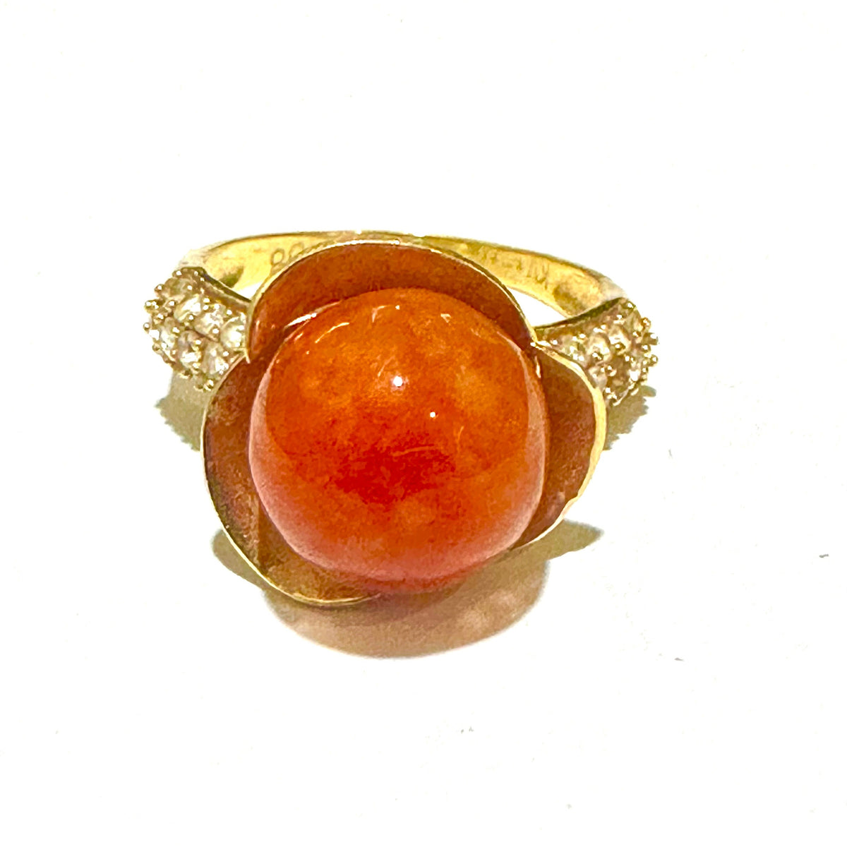 Natural Jade Ring in 14ct Yellow Gold with Diamond Accents
