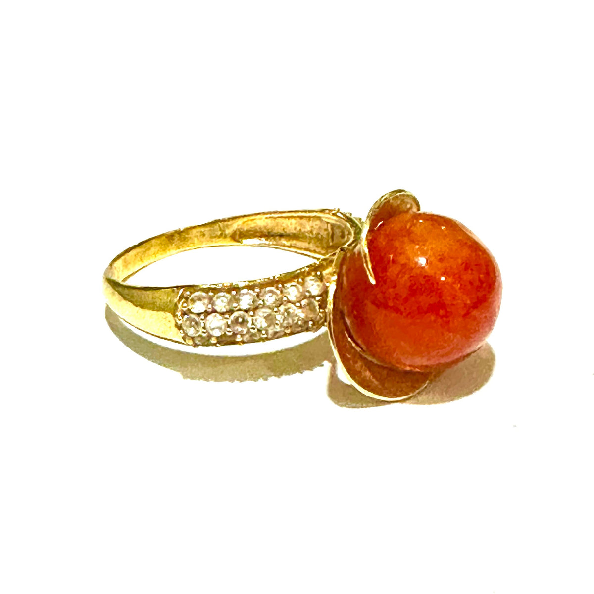 Natural Jade Ring in 14ct Yellow Gold with Diamond Accents