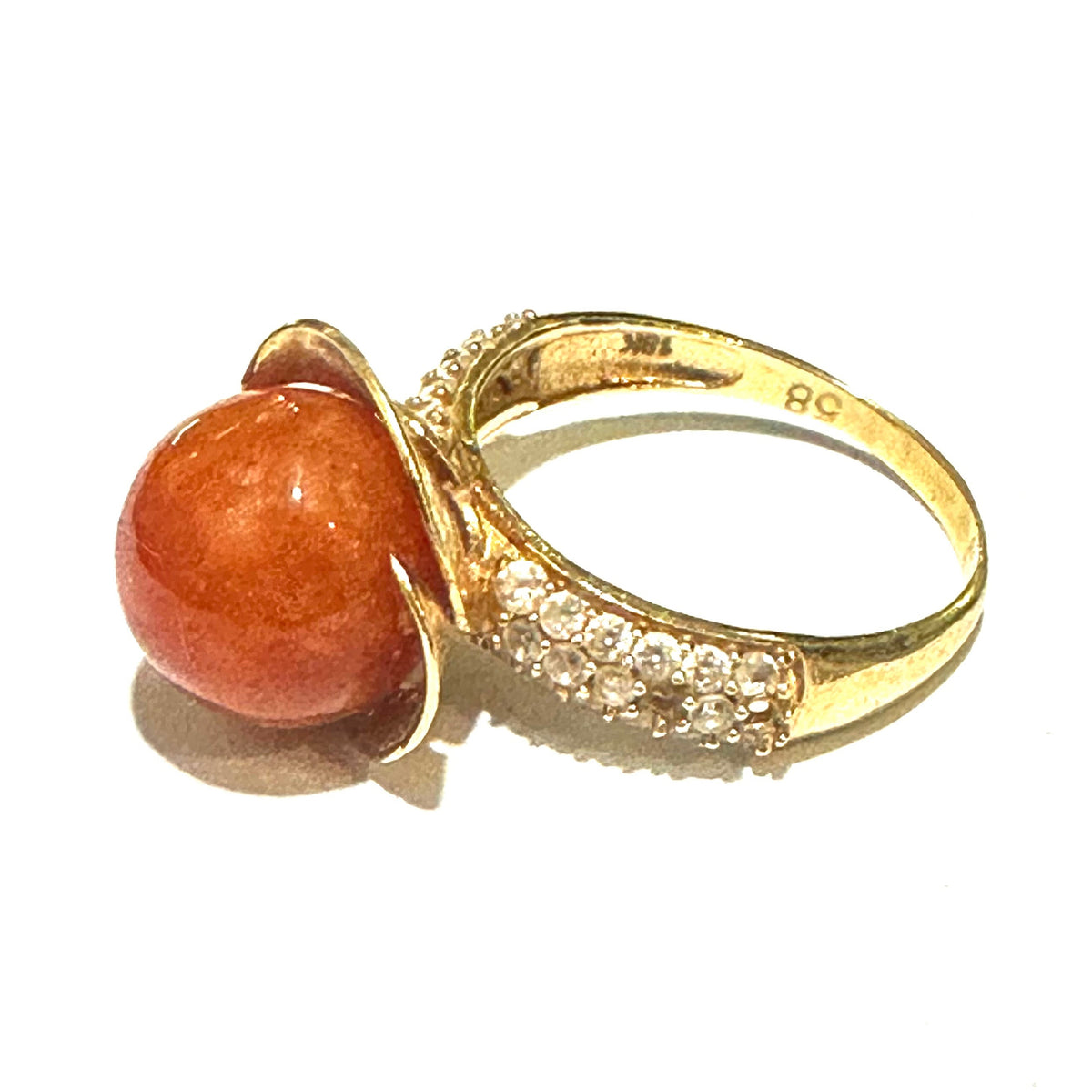 Natural Jade Ring in 14ct Yellow Gold with Diamond Accents
