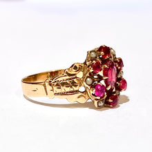 Antique Rose Gold Seed Pearl and Pink Tourmaline Ring