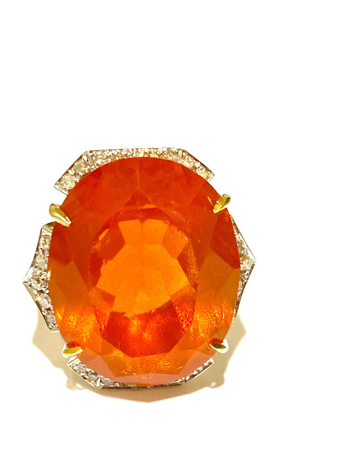 Mexican Fire Opal Ring – Fiery Brilliance in 18ct White Gold &Diamond Accents 20.56 Mexican Fire Opal Cocktail Ring