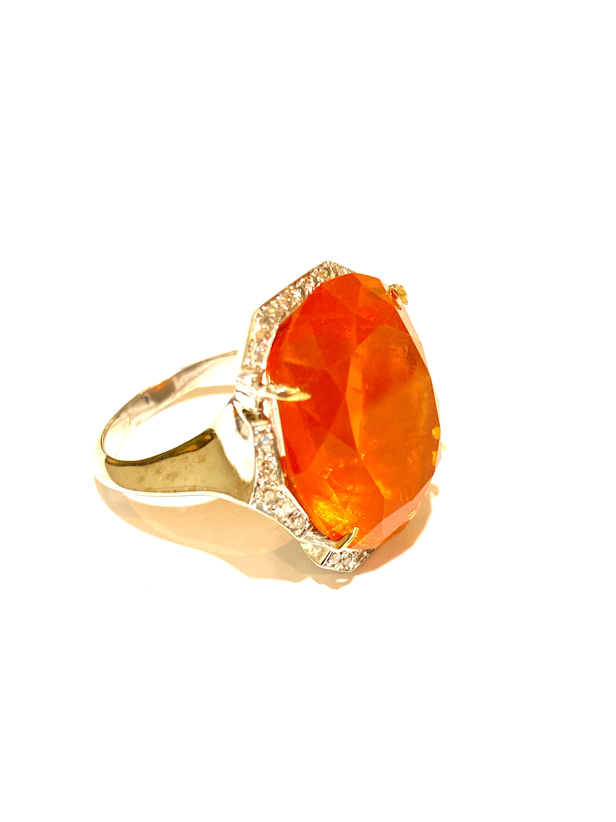 Mexican Fire Opal Ring – Fiery Brilliance in 18ct White Gold &Diamond Accents 20.56 Mexican Fire Opal Cocktail Ring