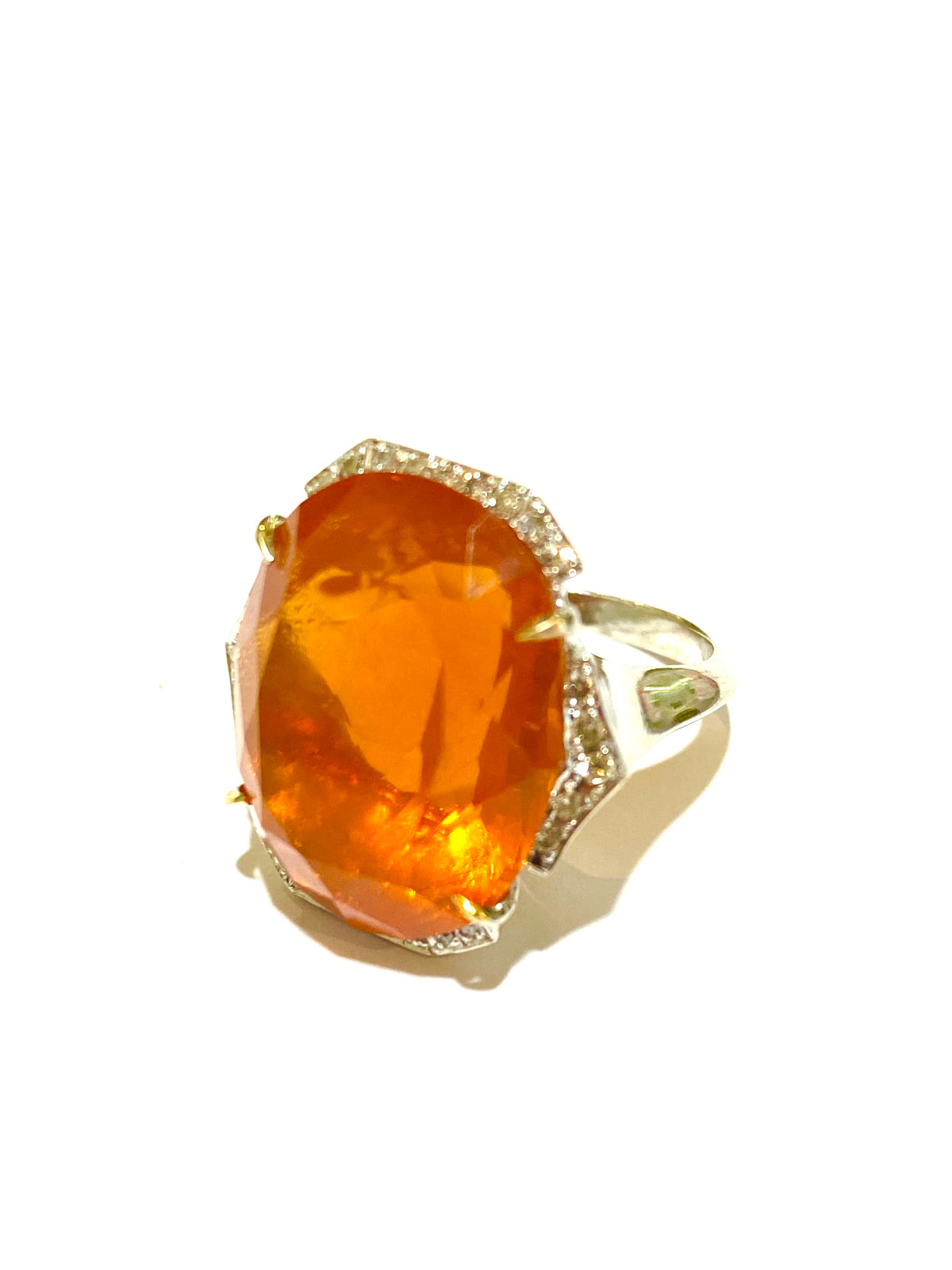 Mexican Fire Opal Ring – Fiery Brilliance in 18ct White Gold &Diamond Accents 20.56 Mexican Fire Opal Cocktail Ring