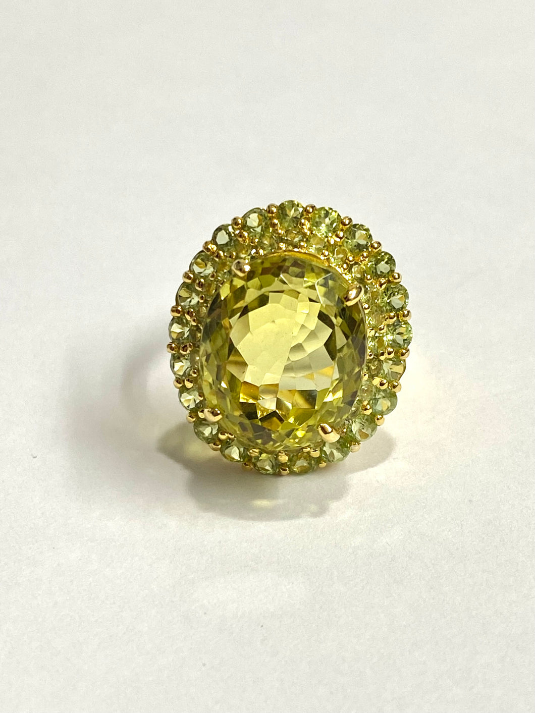 Sterling Silver yellow gold plated Green Citrine cocktail Ring
