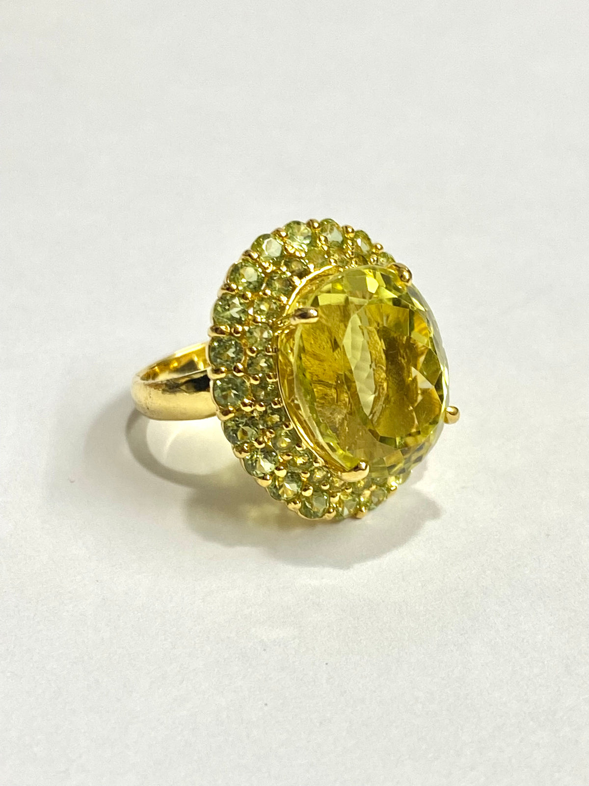 Sterling Silver yellow gold plated Green Citrine cocktail Ring