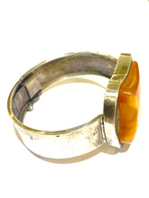 Sterling Silver Hinged Bangle with Cabochon Amber