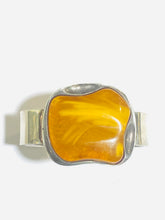 Sterling Silver Hinged Bangle with Cabochon Amber