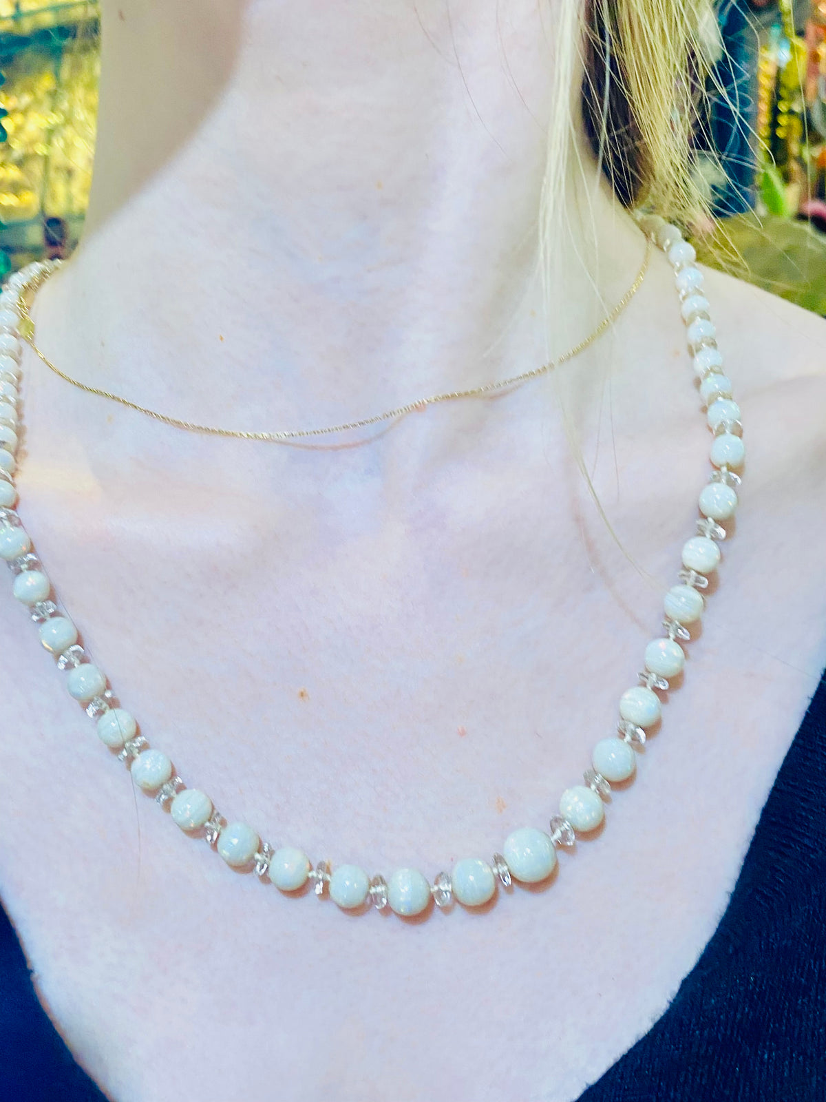 Antique Victorian Australian white Opal and Crystal Necklace