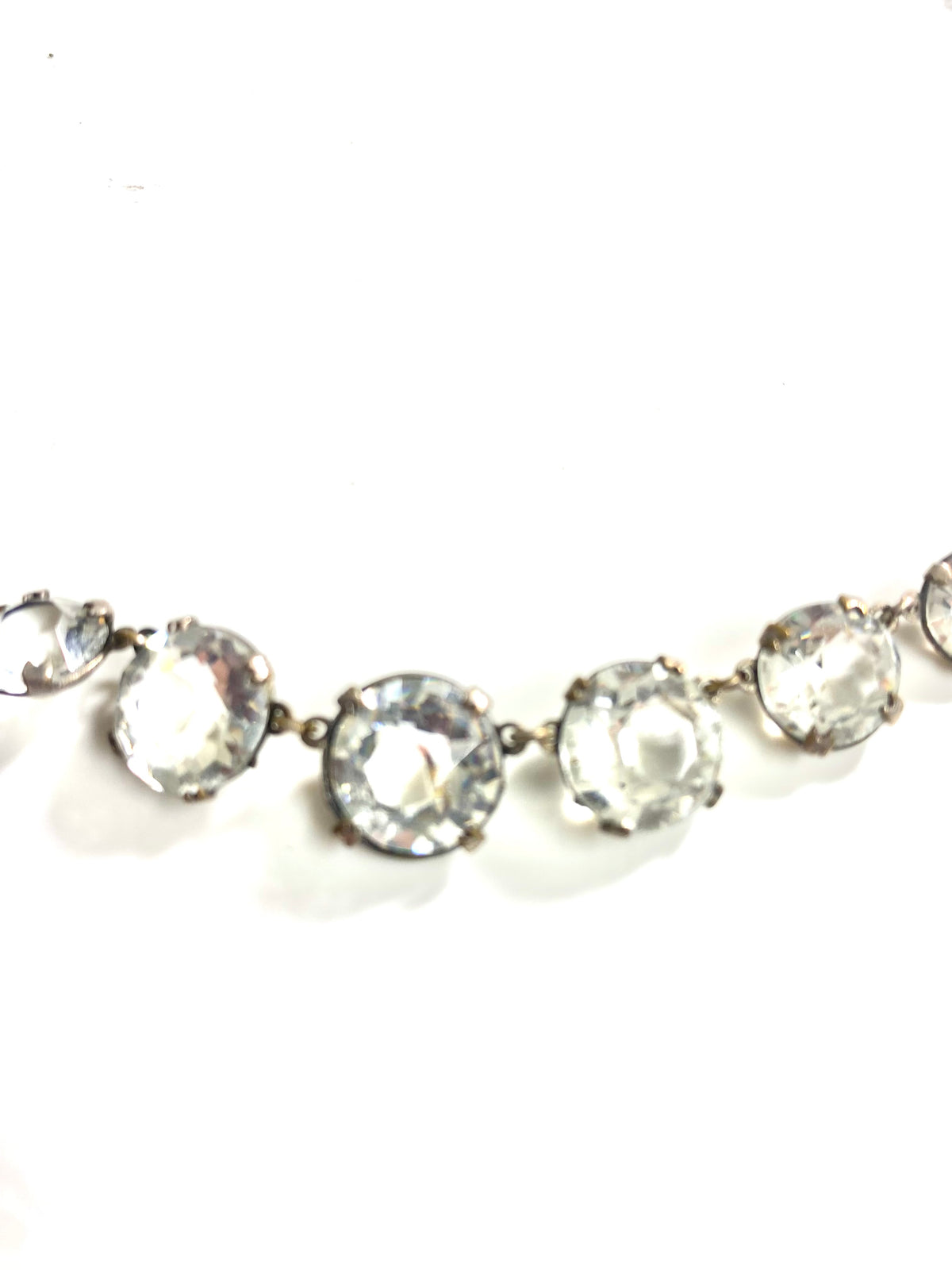 Antique Sterling Silver Rock Crystal Faceted Necklace
