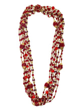 Multi Strand Red Crystal Beaded Necklace