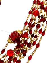 Multi Strand Red Crystal Beaded Necklace