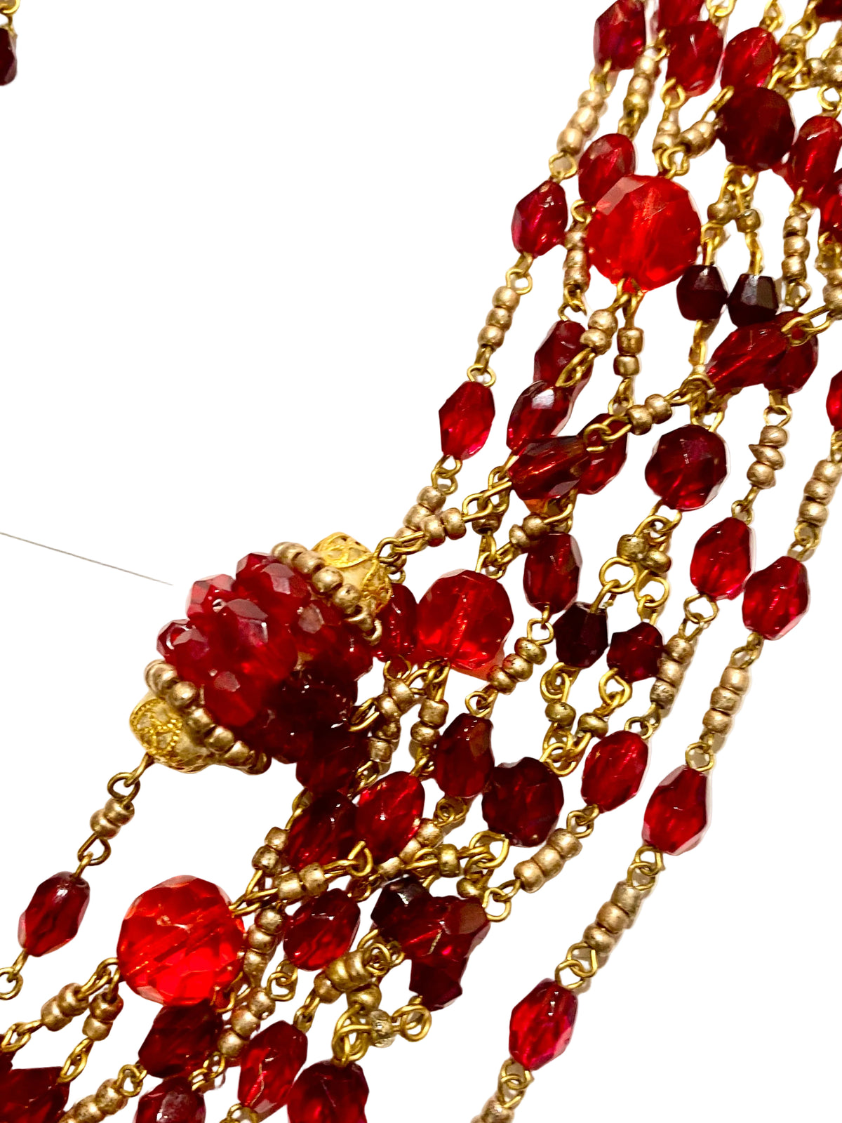 Multi Strand Red Crystal Beaded Necklace