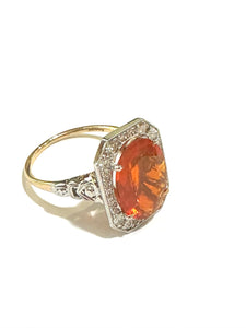 9ct Yellow Gold Mexican Fire Opal and Diamond Ring