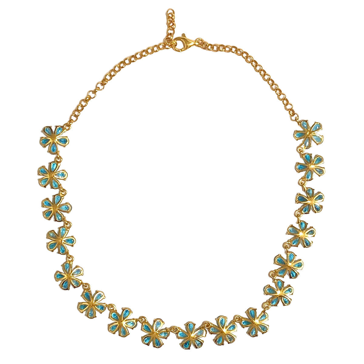 Sterling Silver Gold Plated Blue Topaz Daisy Necklace