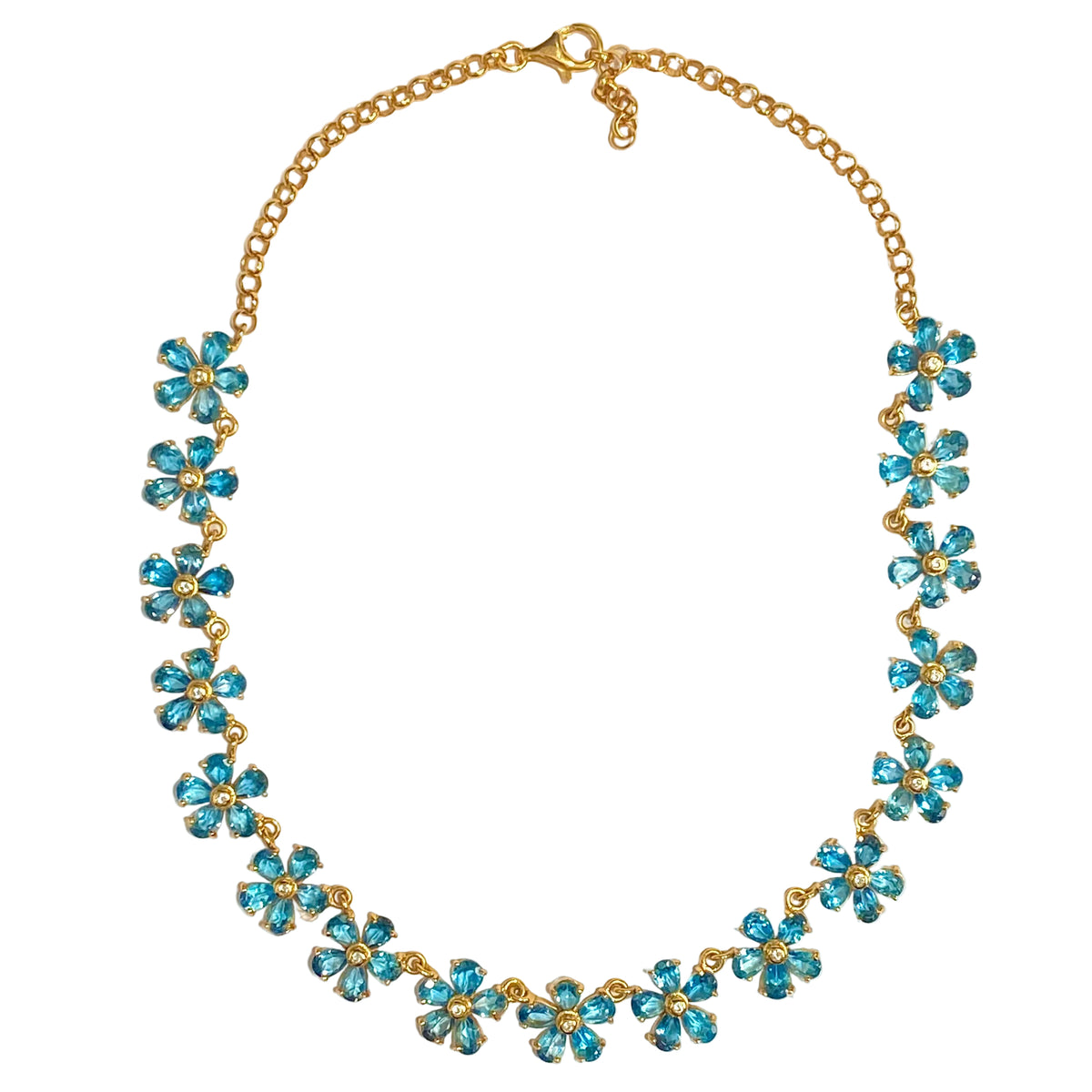 Sterling Silver Gold Plated Blue Topaz Daisy Necklace