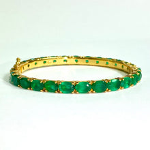 Sterling Silver Gold Plated Green Onyx Set Hinged Bangle