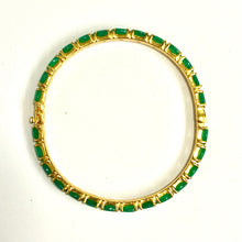 Sterling Silver Gold Plated Green Onyx Set Hinged Bangle