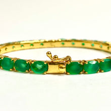 Sterling Silver Gold Plated Green Onyx Set Hinged Bangle
