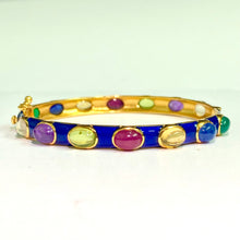 Sterling Silver Gold Plated Blue Enamel Gemstone Hinged Bangle
