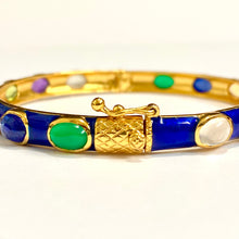 Sterling Silver Gold Plated Blue Enamel Gemstone Hinged Bangle