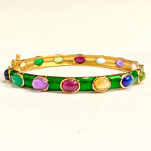 Sterling Silver Gold Plate Gemstone Hinged Bangle