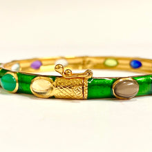 Sterling Silver Gold Plate Gemstone Hinged Bangle
